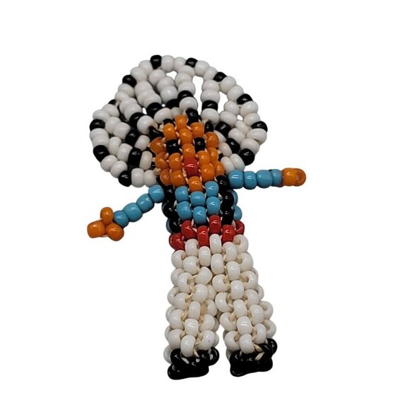 Native American Sead Bead Pendant Charm Handmade Indian Chief Vintage - Picture 4 of 6